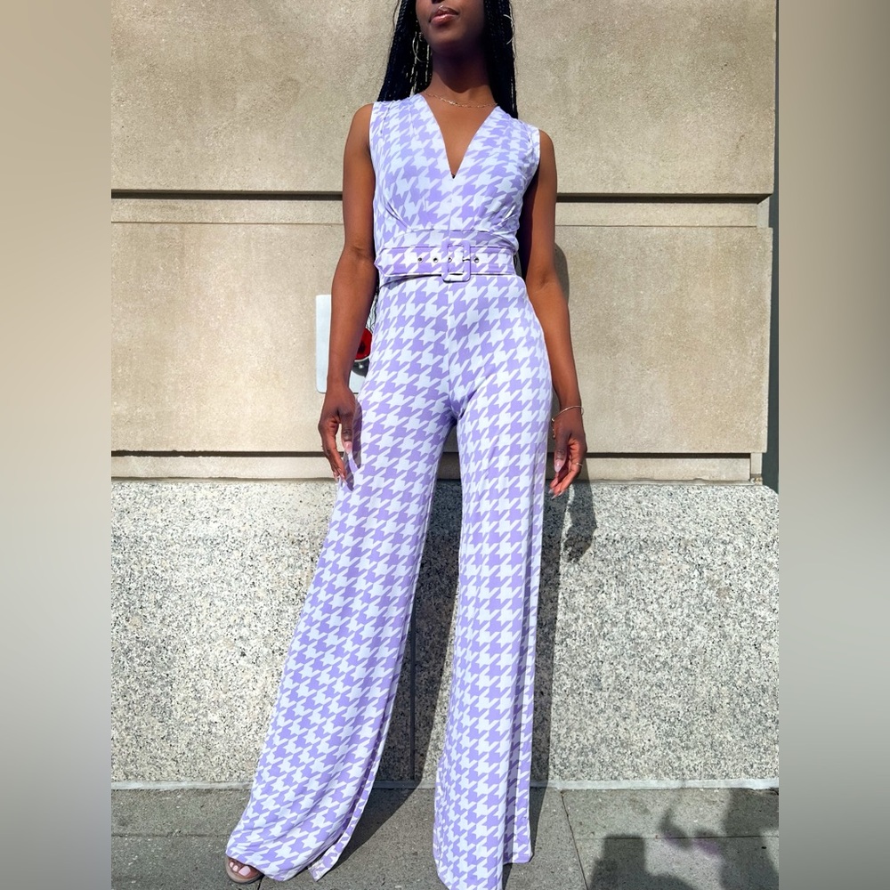 Best I Am Elegant Purple Houndstooth Jumpsuit